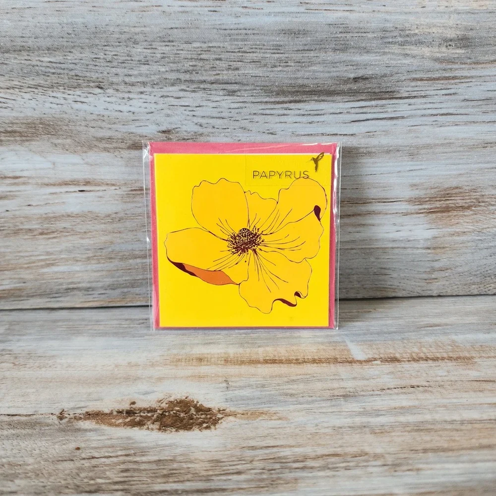 Papyrus Mini Greeting Card Yellow Poppy Floral Illustration Pink Envelope 419772